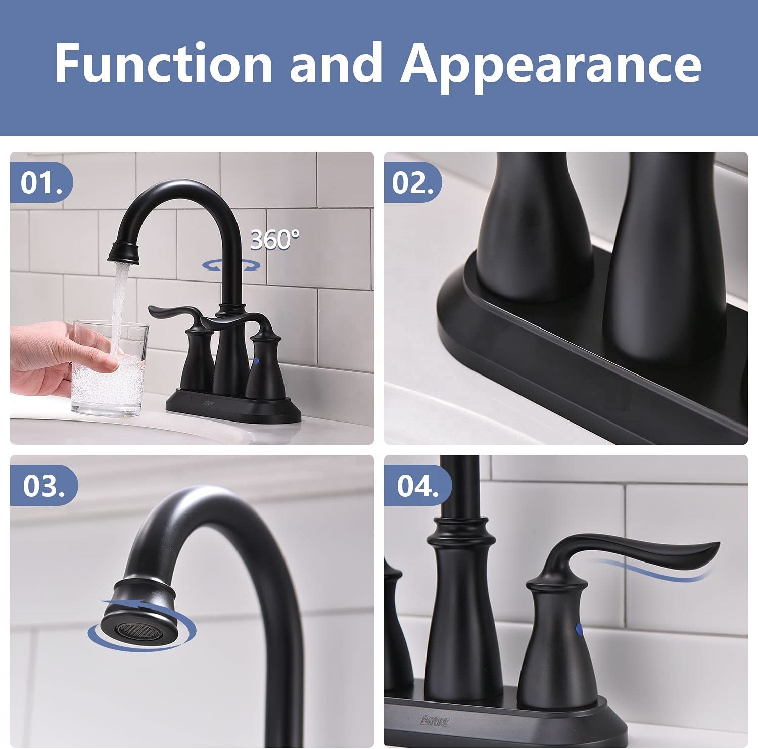 Grifo montado en cubierta Grifo de lavabo Grifos negros mate Grifos de baño con manija de 3 orificios