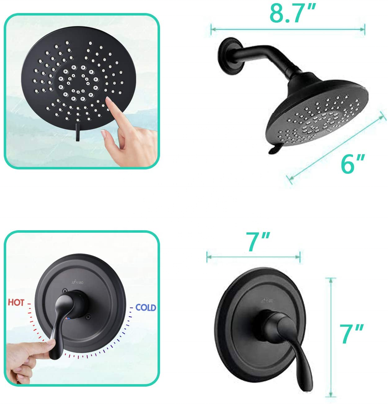 Conjunto de grifo de ducha negro Conjuntos de ducha de baño de grifo de ducha de una sola manija