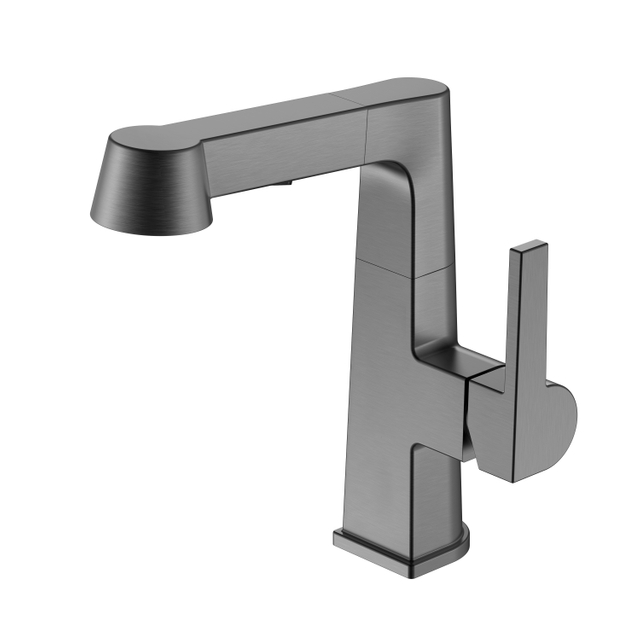 Grifo de baño de acero inoxidable negro de altura ajustable cuadrado grifo de baño extraíble