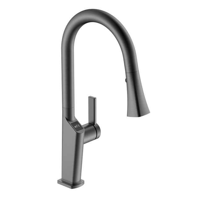Pantalla de temperatura Grifo de cocina extraíble Grifo de cocina de acero inoxidable negro con cepillo