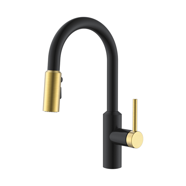 Grifo de cocina de nuevo diseño extraíble con acabado en negro, el mejor dorado 
