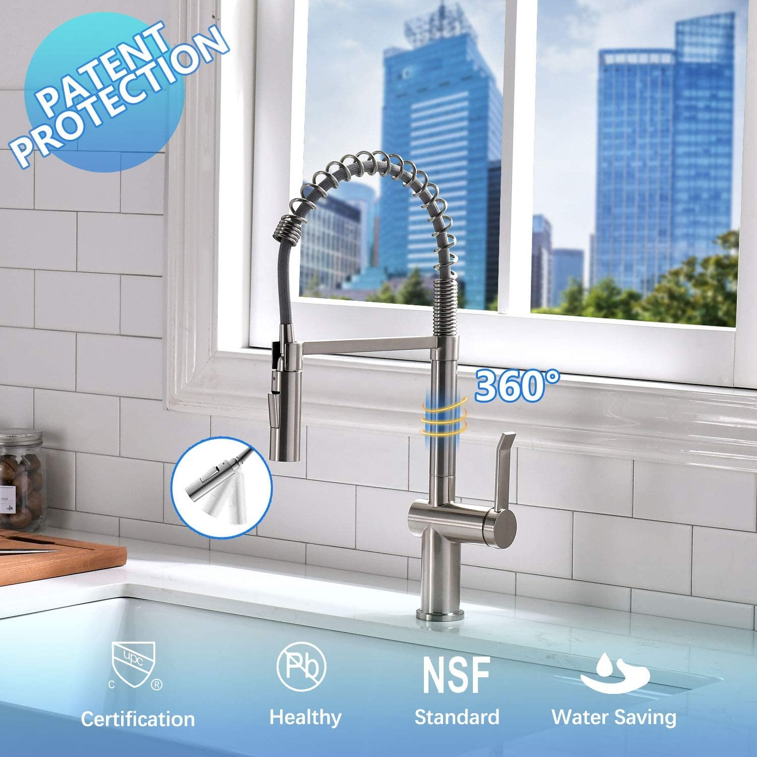 Nuevo diseño, precio barato, estilo moderno, 2 funciones, níquel cepillado, grifo de cocina con resorte extraíble