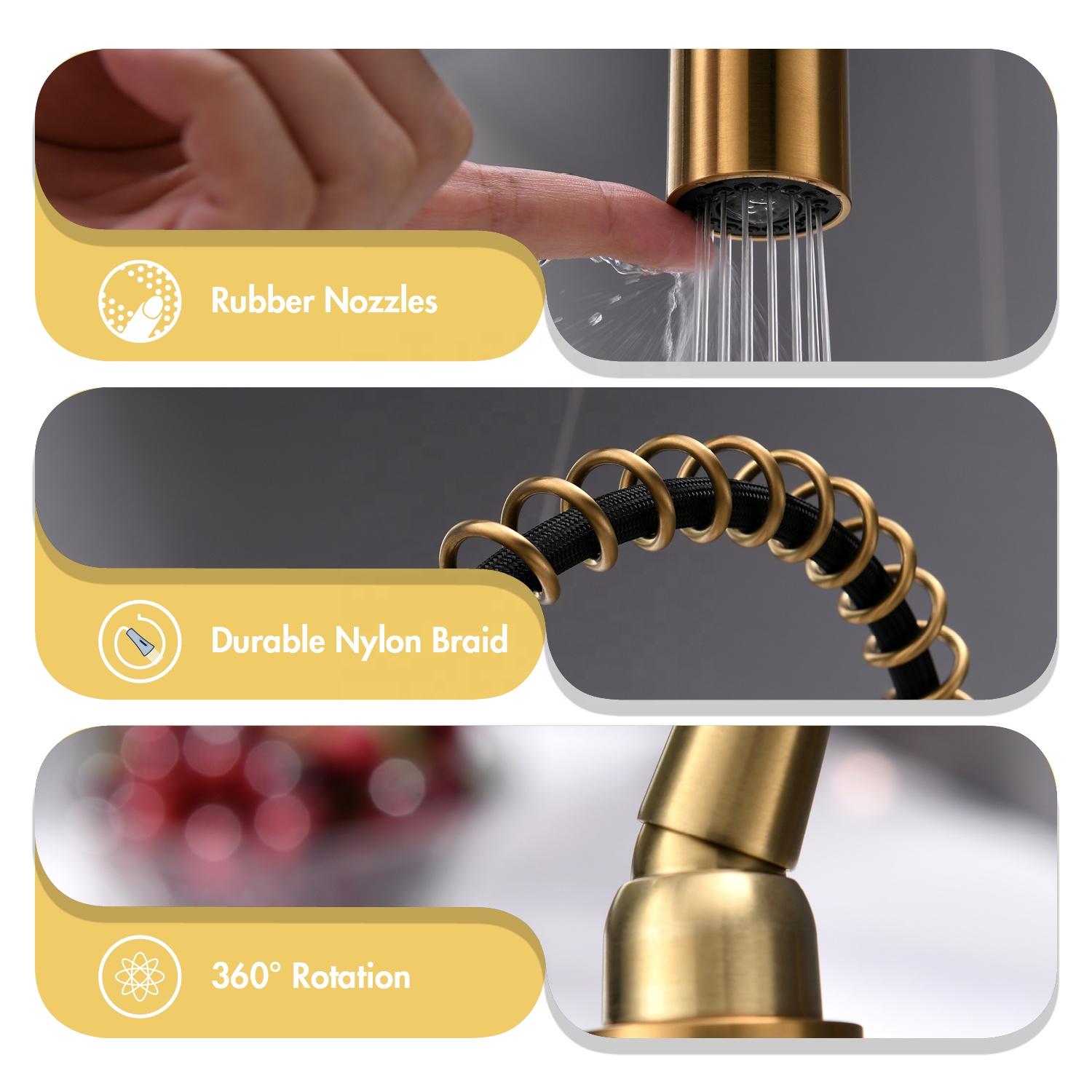 Grifo mezclador de fregadero de cocina con resorte Grifos Grifo de fregadero de cocina extraíble dorado