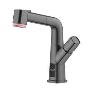 Grifo de lavabo con pantalla de temperatura, grifo de baño extraíble de acero inoxidable negro