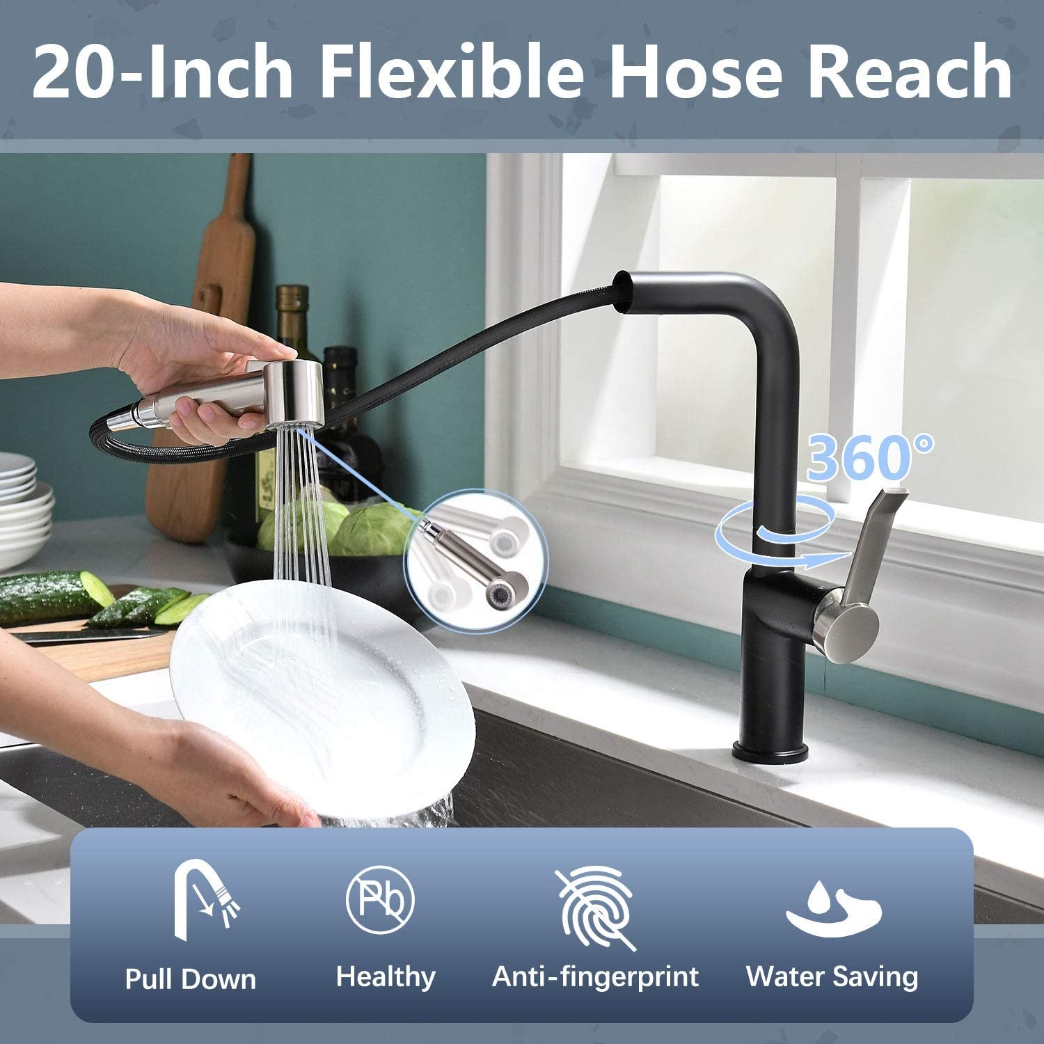 Grifo de fregadero de cocina negro superventas de garantía de calidad SUS304 grifo de cocina extraíble