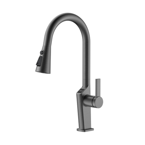 Grifos de cocina abatibles con pantalla de temperatura hidroeléctrica de acero inoxidable negro Grifos de cocina negros