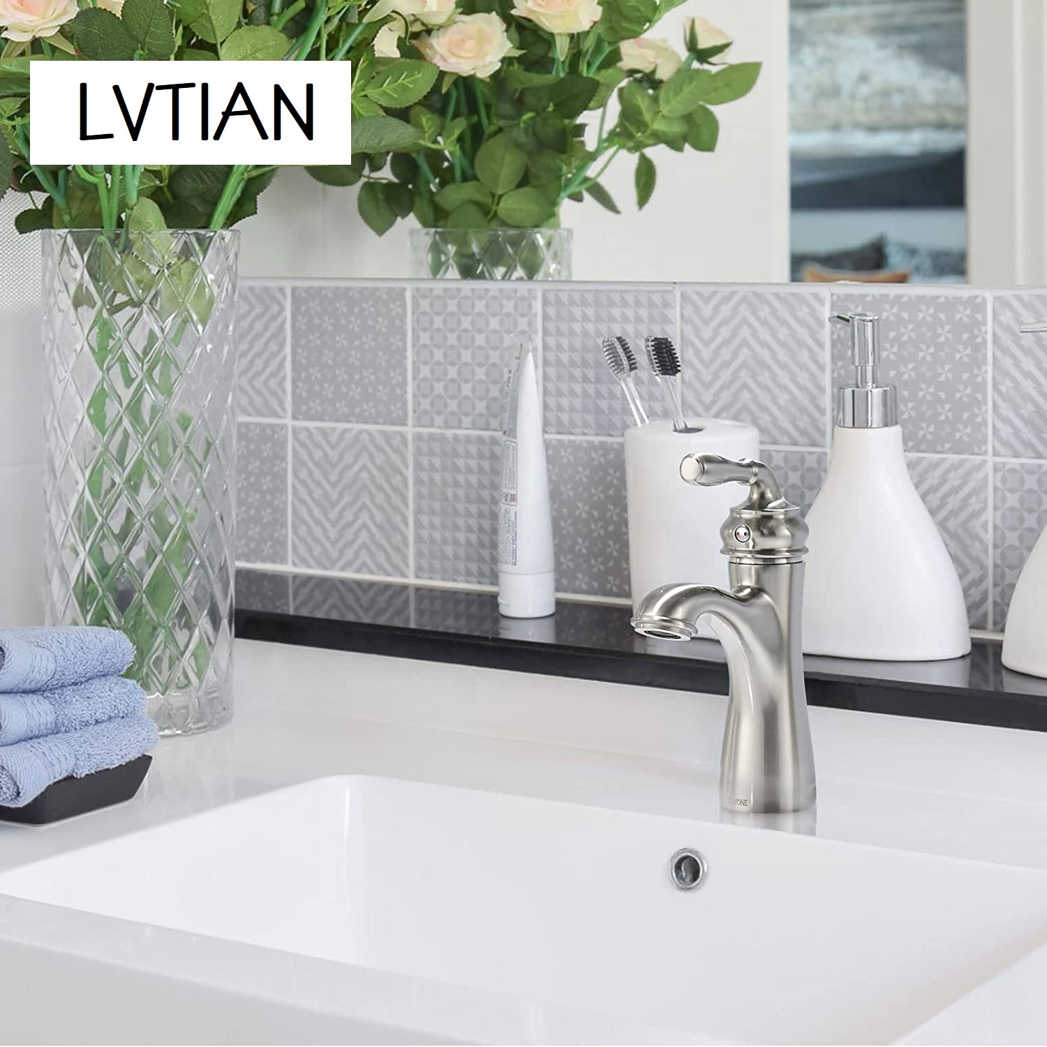 Grifo de lavabo para baño, grifo de níquel cepillado para lavabo de baño