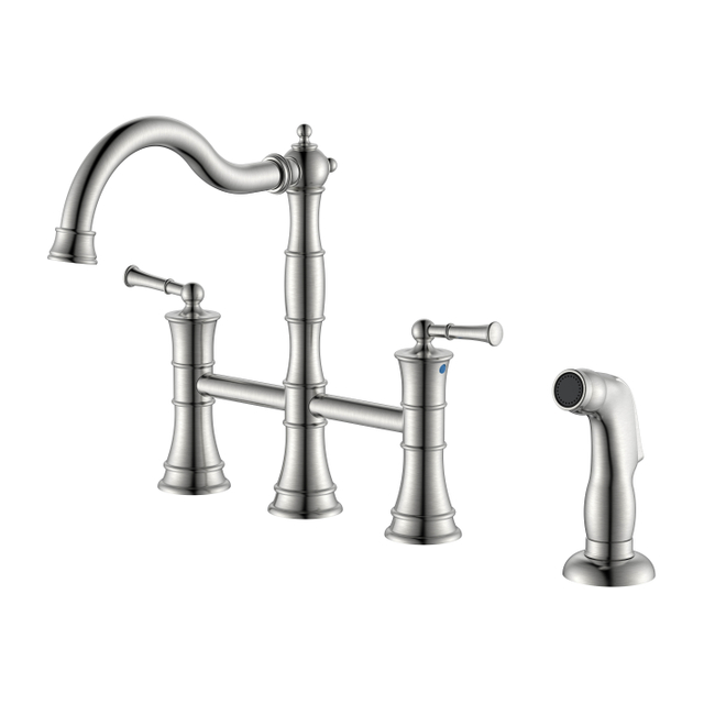 Proveedor de grifos de cocina de níquel cepillado de 4 orificios Grifo BridgeKitchen extendido de 8 '